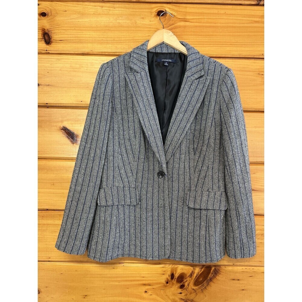 Chadwicks Wool Blend Blazer Jacket Lined Women’s 12 Black White Tweed Career